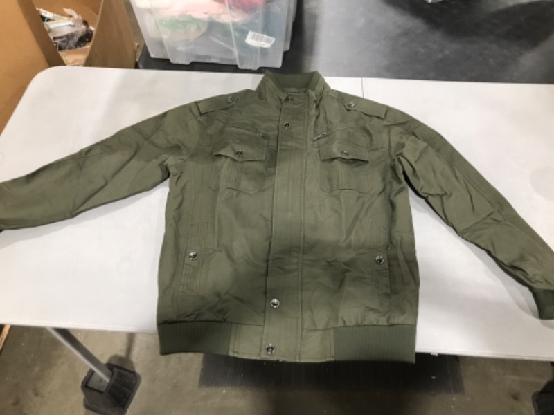 Photo 1 of EKLENTSON Men's Cotton Lightweight Multi Pockets Zip Front Stand Collar Military Jackets Windbreaker Green Medium
