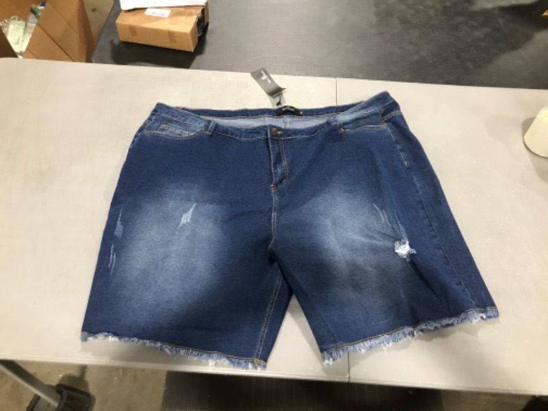 Photo 2 of Agnes Orinda Women's Plus Size Denim Shorts Mid Rise Ripped Frayed Bermuda Jean Shorts 4X Blue