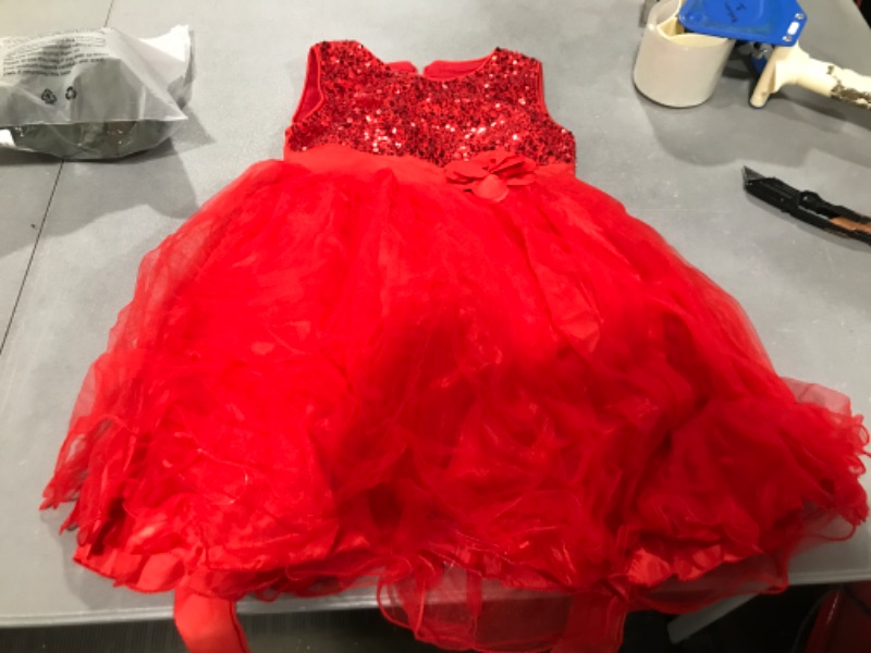 Photo 2 of JerrisApparel Little Girls' Sequin Mesh Flower Ball Gown Party Dress Tulle Prom Red 4-5T