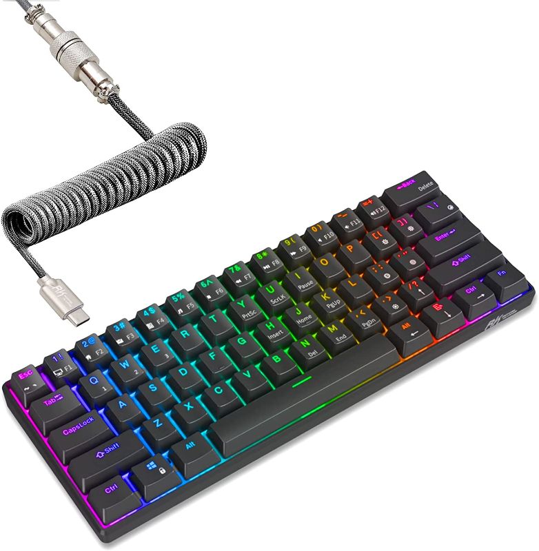 Photo 1 of RK ROYAL KLUDGE RK61 60% Mechanical Keyboard with Coiled Cable, 2.4Ghz/Bluetooth/Wired, Wireless Bluetooth Mini Keyboard 61 Keys, RGB Hot Swappable Brown Switch Gaming Keyboard with Software - Black 