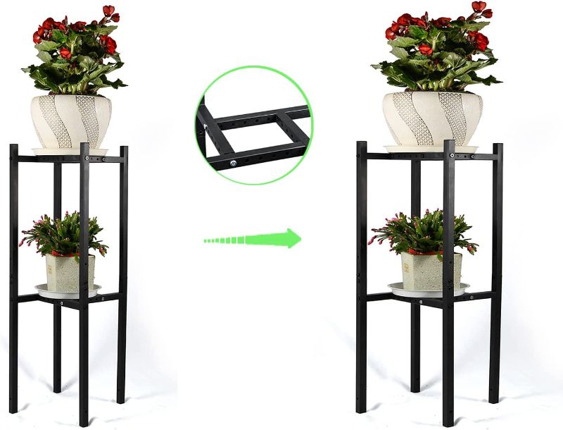 Photo 1 of ????? Plant Stand, Plant Stand Indoor Tall, Adjustable Metal Plant Stand 2 Tier Shelf, Mid Century Modern Corner Shelf for Plant Pots, Black Plant Stand Outdoor,Planters for Indoor Plants 