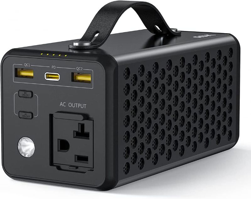 Photo 1 of aohi portable power station, power bank with ac outlet 150w magcube 96.48wh/26800mah backup power supply, lithium battery power bank with pd 65w quick charge led light outdoor camping emergency