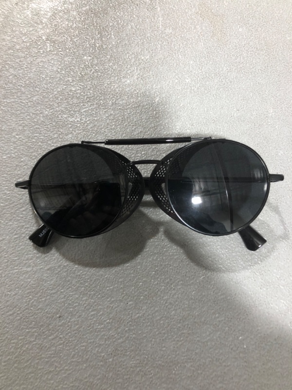 Photo 2 of Black Steampunk Glasses Cyber Round Retro Goggles Deep Blinder Sunglasses