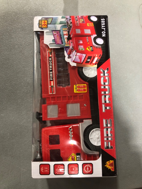 Photo 2 of Electric Fire Truck Kids Toy - with Bright Flashing 4D Lights & Real Siren Sounds | Bump and Go Firetruck for Boys | Automatic Steering on Contact | Fire Engine Toy Trucks for Imaginative Play