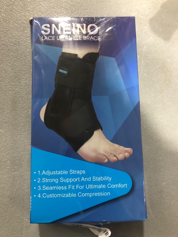 Photo 2 of [Size M] SNEINO Ankle Brace for Women & Men - Ankle Brace for Sprained Ankle, Ankle Support Brace for Achilles,Tendon,Sprain,Injury Recovery, Lace up Ankle Brace for Running, Basketball, Volleyball Medium (Pack of 1)