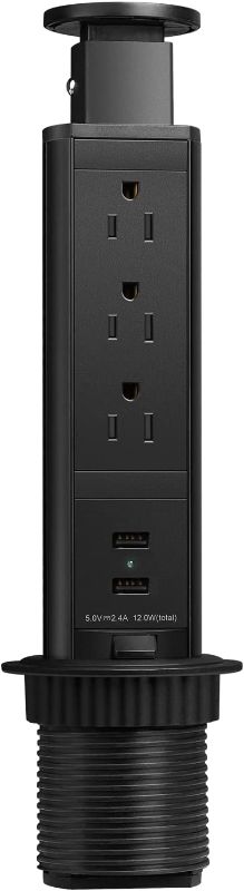 Photo 1 of Pop Up Electrical Outlet for Countertop, Recessed Power Strip with 3 AC Outlet & 2 USB Ports, Pull Pop Up Socket Hidden Outlets, Pop Out Power Outlet for Kitchen Counter Conference Desk