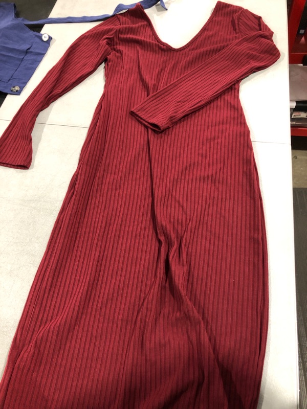 Photo 1 of [Size XL] Womens Stretchy Red V Neck Long Sleeve Bodycon