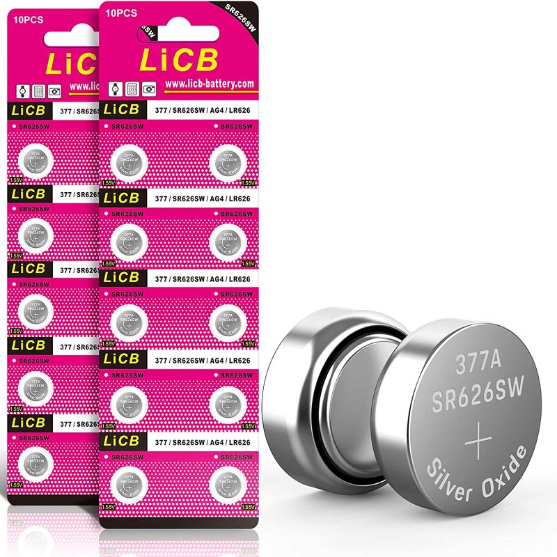 Photo 1 of LiCB 20 Pack SR626SW 377 626 Watch Battery 1.5V Button Cell Batteries
