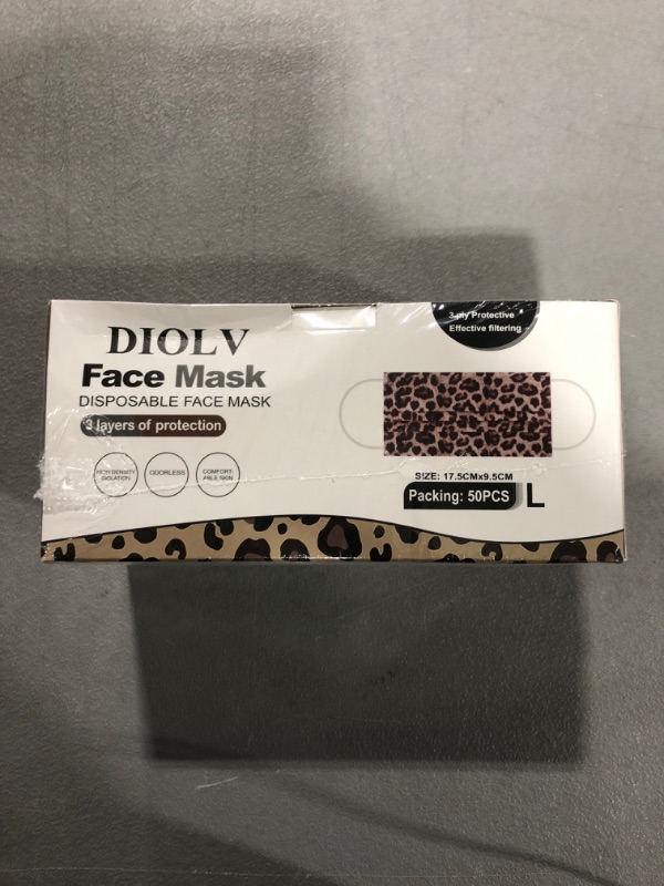 Photo 2 of [Size L]  Leopard Disposable Face Mask for Adult Fashion Facial Masks Women Facemask 3 Layer Individually Wrapped 50Pcs/Pack, Cheetah Pattern Leopard Patten