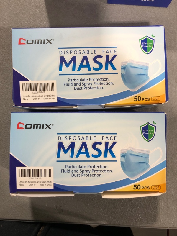 Photo 2 of [2 Pack] Comix Disposable Face-Masks with 3-Layer Adult Masks, L707 Pack of 50