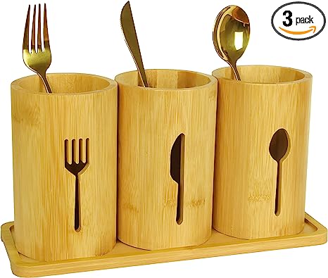 Photo 1 of 365Home Bamboo Silverware Organizer Countertop, Flatware Caddy, Bamboo Utensil Holder for Party, Kitchen Table, Farmhouse
