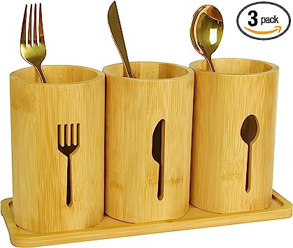 Photo 1 of 365Home Bamboo Silverware Organizer Countertop, Flatware Caddy, Bamboo Utensil Holder for Party, Kitchen Table, Farmhouse 