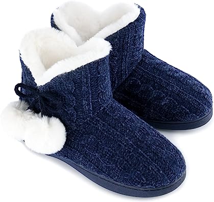 Photo 1 of DL Womens-Warm-House-Bootie-Slippers Fluffy Cute For Winter, Comfy Cable Knit Memory Foam Ladies Boots Slippers Indoor With Fuzzy Plush Lining, Cozy Female Adult Home Bedroom Shoes SIZE 8