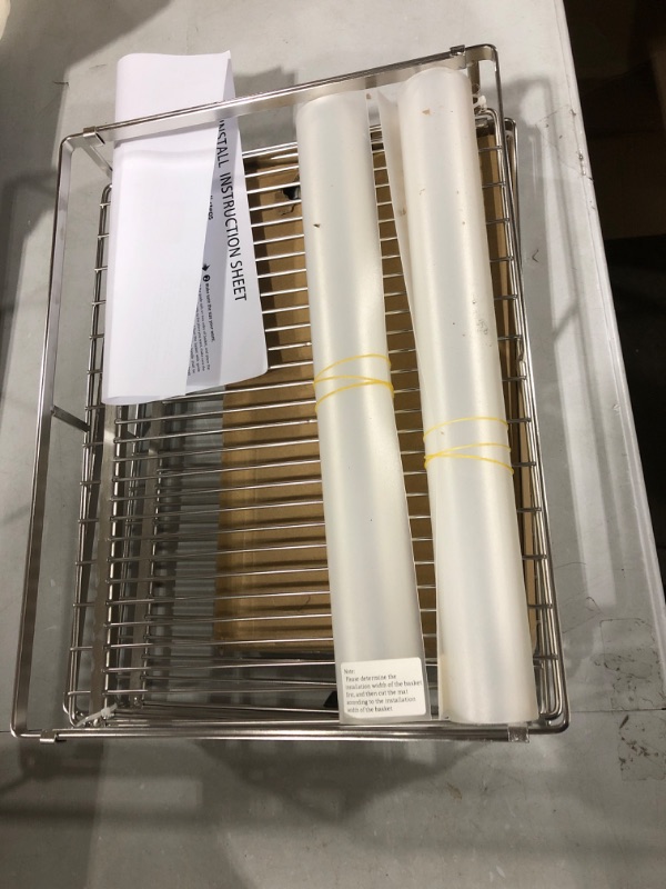 Photo 1 of KIKIBRO Pull Out Drawer Cabinet Organizer, Expandable Slide Out Storage Shelves - Heavy Duty, Better Utilize Cabinets, Under Sink and Wardrobe, Opening Size Required 16.3"~26.3" 2 PACKS W(16.3"~26.3") x D17.8" 2 Packs-- box damaged