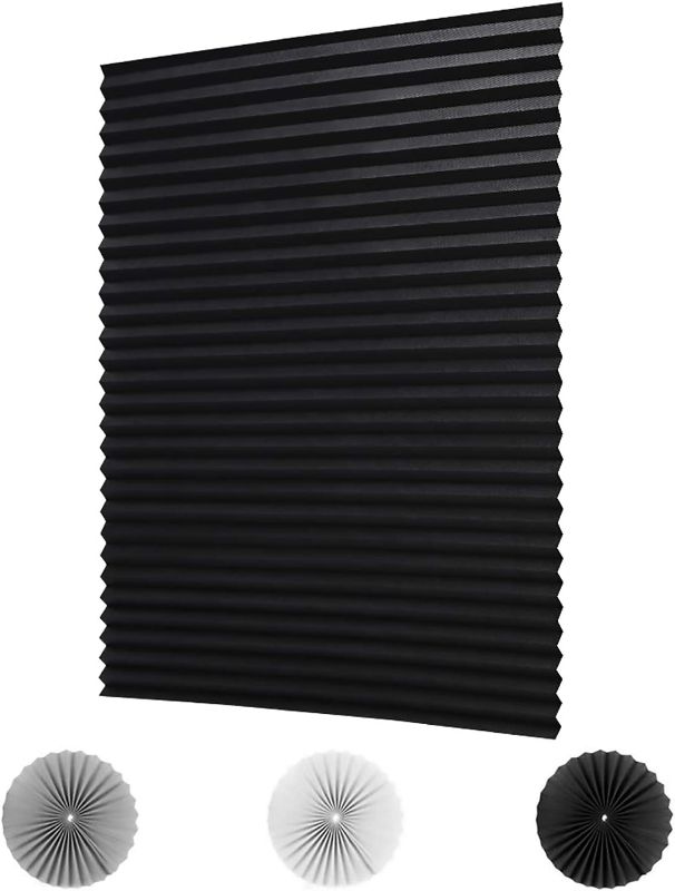 Photo 1 of 2 Pack Cordless Light Filtering Pleated Fabric Shade,Easy to Cut and Install, with 4 Clips (36"x72"- 2 Pack, Black)