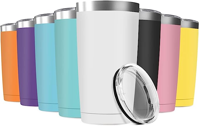 Photo 1 of  8 Pack 20oz Tumbler Vacuum Insulated Travel Mug with Lids, Stainless Steel Double Wall Bulk Cup for Home, Office, Outdoor Suitable for Vehicle Cup Holders(Assorted Colors)