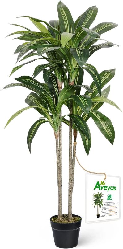 Photo 1 of  Artificial Dracaena Tree in Cemented Pot, Real Touch Fake Tropical Plants Bonsai Faux Silk Tree for Indoor Outdoor Porch Office House Living Room Home Modern Floor Corner Decor Gift(4 feet)