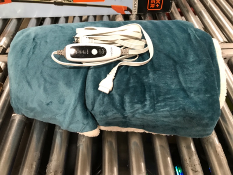 Photo 2 of CAROMIO Heated Blanket Throw - Soft Thickened Flannel to Sherpa Reversible Electric Heating Blanket, UL Certified 4 Heating Levels & 4 Hours Auto Off, Machine Washable Electric Throw, Blue 50" x 60"
