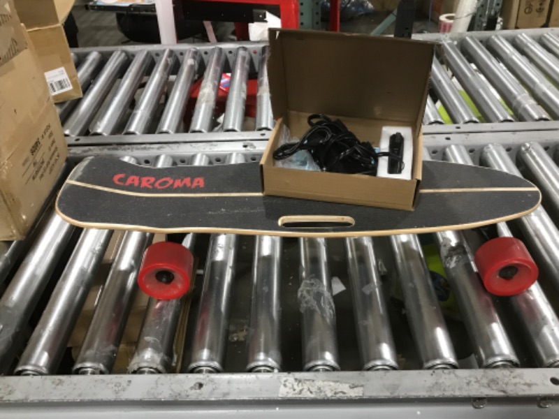 Photo 2 of (DAMAGED) CAROMA 350W/700W Electric Skateboard for Adults Teens, Electric Longboard with Remote, 12.4 MPH/18.6 Mph Top Speed, 8 Miles/12 Miles Max Range, 236lbs Max Load E Skateboard black&red-350W