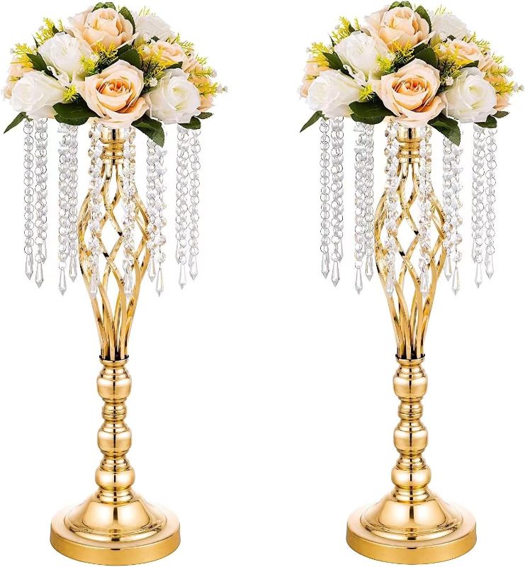 Photo 1 of 2 Pcs Metal Centerpieces for Table Chandelier Stands, Gold Birthday Decorations and Wedding Decorations for Reception, Flower Centerpieces for Tables,Christmas, Thanksgiving,Home Dinner 