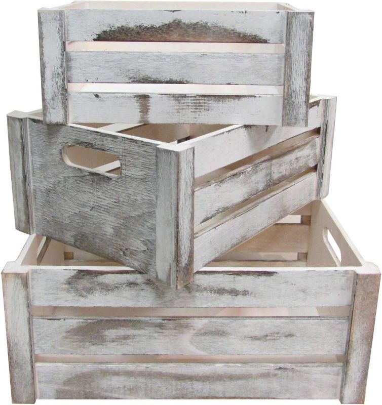 Photo 1 of Admired By Nature Rustic White Set of 3 Distressed Decorative Wood Crates Storage Container
