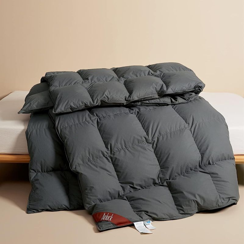 Photo 1 of Airluck Luxury Feather Down Comforter Queen/Full Size, Medium Warm All Seasons Duvet Insert Filling with 50oz Greyduck Feather and Down,Ultra-Soft Down Proof Cotton Cover with Corner Tabs(Gray, Queen) 
