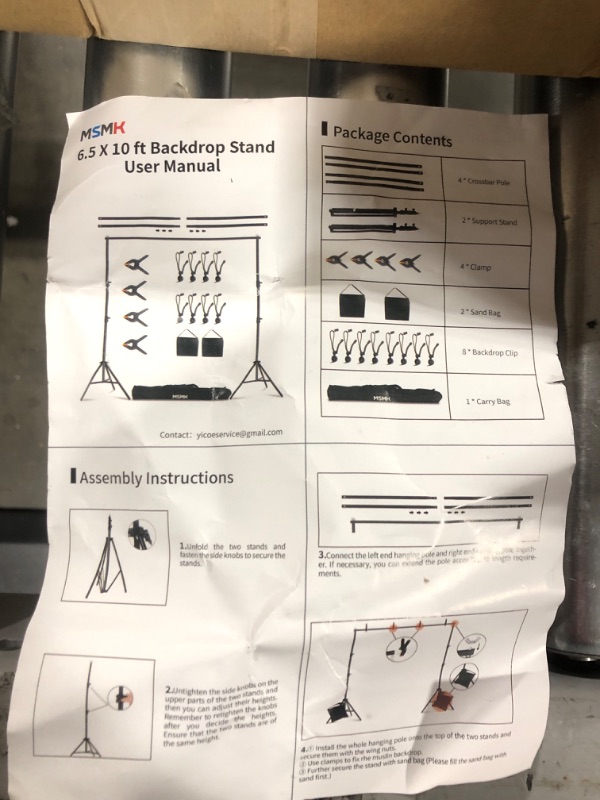Photo 3 of MsMk Photo Video Studio Backdrop Stand with 8 Spring & 4 Clips, 6.5ft x 10ft Adjustable Muslin Background Support System Kit with Sand Bag, Carry Bag for Photography Studio