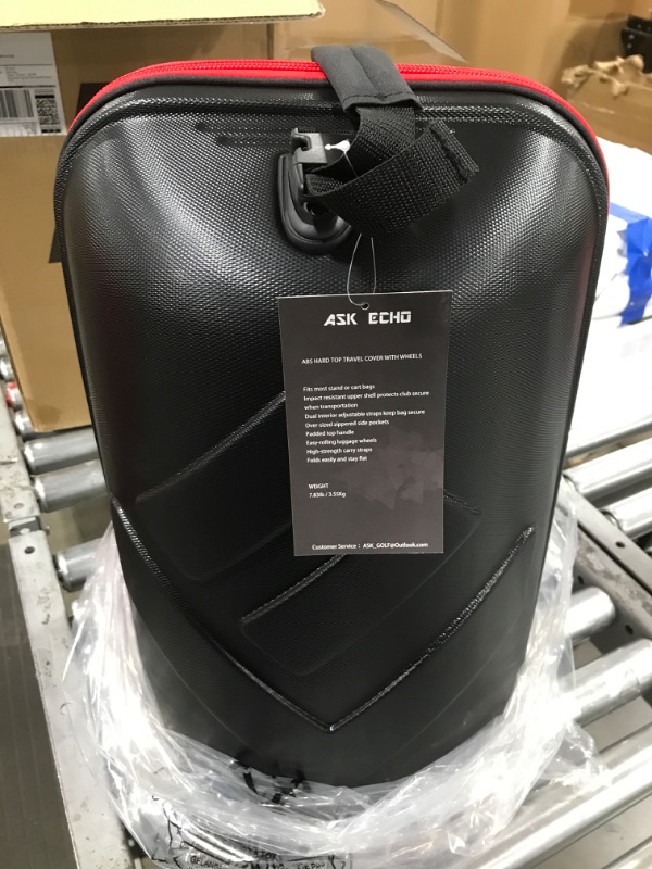 Photo 1 of ASK ECHO Golf Travel Cover for Golf Bag with ABS Hard Top, Protect Travel Bag, with Wheels Red