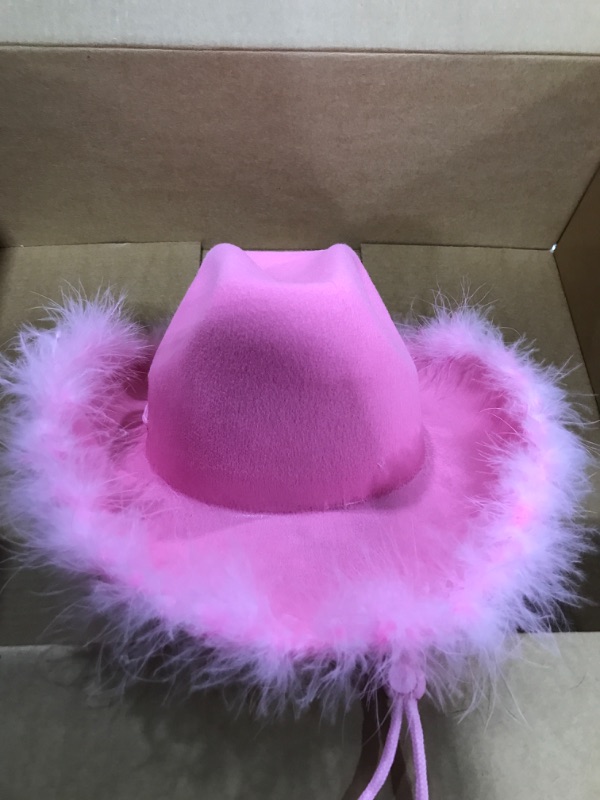 Photo 2 of 4E's Novelty Cowboy Hat with feathers With Heart Shaped Sunglasses for Women, Cowgirl Hat for Women Party Dress Up Pink