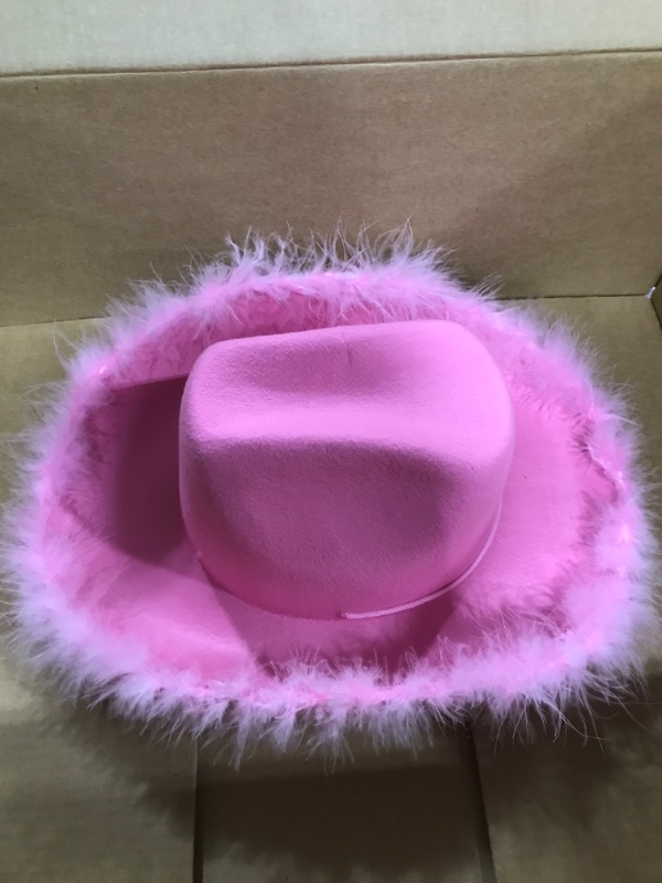 Photo 3 of 4E's Novelty Cowboy Hat with feathers With Heart Shaped Sunglasses for Women, Cowgirl Hat for Women Party Dress Up Pink