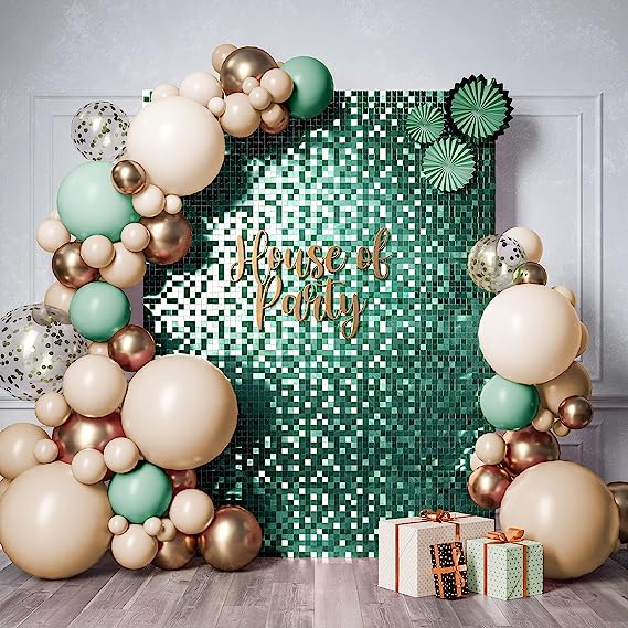 Photo 1 of HOUSE OF PARTY Teal Shimmer Wall Backdrop Panels - 24 Pcs Square Sequin Backdrop, Shimmer Backdrop for Safari, Jungle, Forest Theme Birthday Decorations, Wedding & Bachelorette Party Supplies
