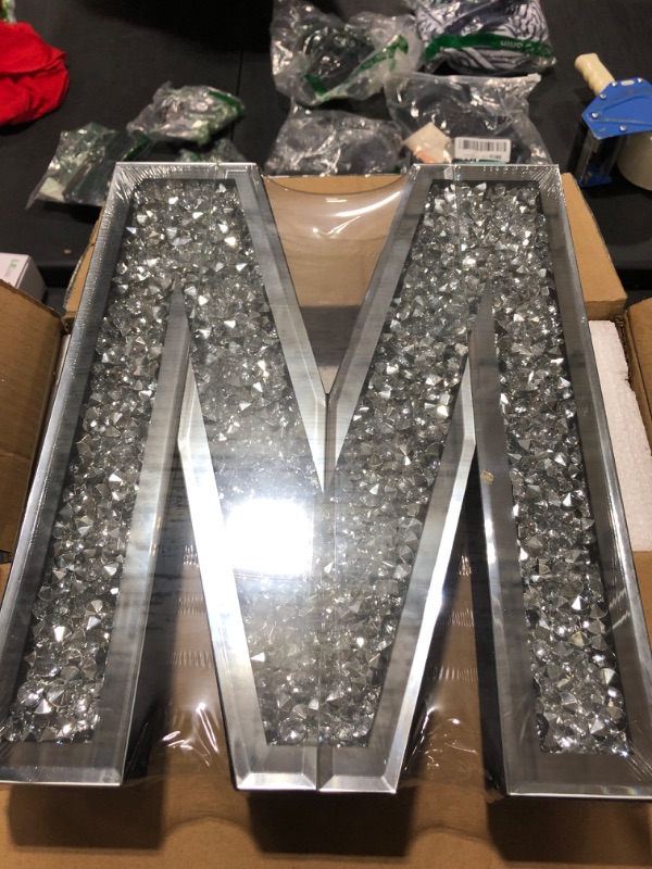 Photo 3 of 2pcs Big Size Independent Letters HM Tie-in Purchase OE?Constitute Independent Letters Home .Glam Crystal Diamond Letters. Silver Mirror Glass Home Decoration for Wall, Fireplace, Bookshelf and Table Dimond Hm 14 inch (H)