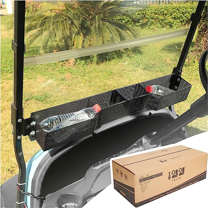 Photo 1 of 10L0L Golf Cart Basket for EZGO TXT/RXV/Club Car DS/Precedent/Yamaha G29, Heavy Steel Mesh Durable Front Inner Basket Dash Storage/Tray Organizer - Black