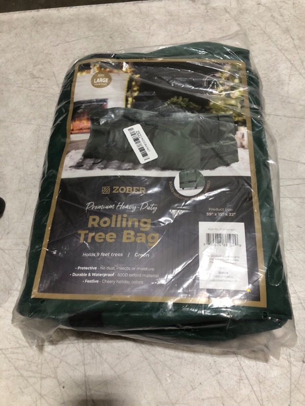 Photo 2 of Zober Rolling Large Christmas Tree Storage Bag - Fits Upto 9 ft. Artificial Disassembled Trees, Durable Handles & Wheels for Easy Carrying and Transport - 600D Durable Fabric 2 Wheels Green