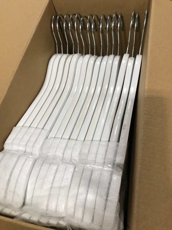 Photo 2 of  Hangers 30 Pack, White Wood Suit Hangers with Non Slip Pants Bar, 360° Swivel Hook and Shoulder Notches for Camisole, Jacket, Pants, Smooth Finish Clothes