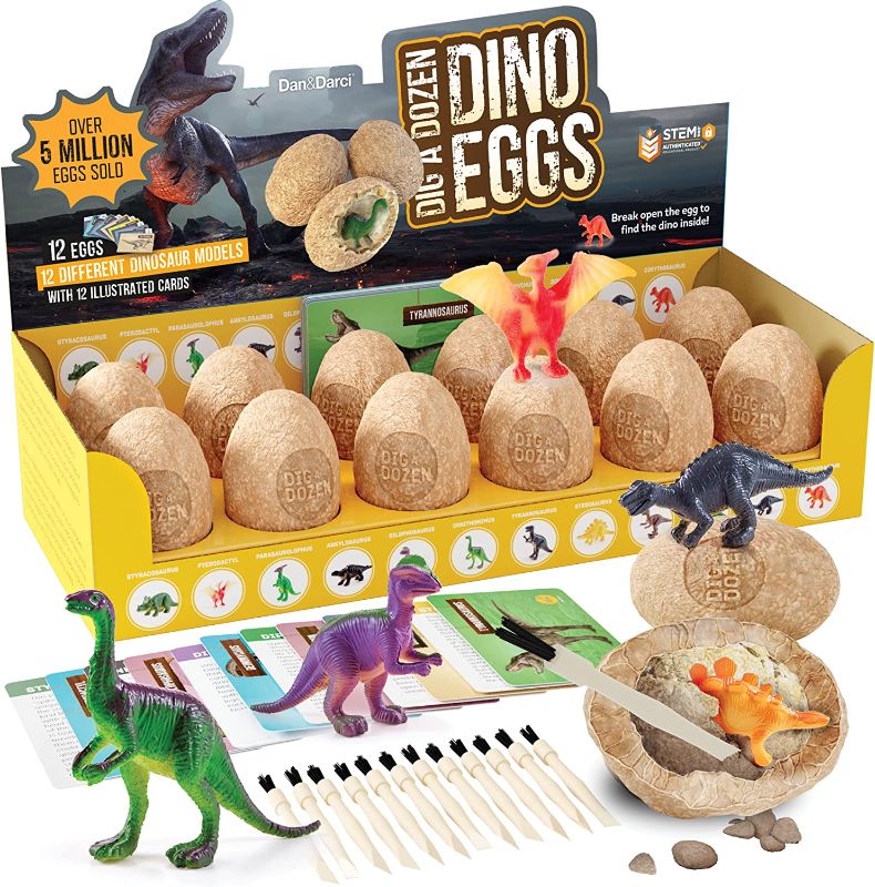 Photo 1 of Easter Dig a Dozen Dino Egg Dig Kit - Egg Dinosaur Toys for Kids 3-12 Year Old - 12 Eggs & Surprise Dinosaurs. Science STEM Activities - Educational Boy Toy Party Gifts for Boys & Girls Ages 3-5 5-7