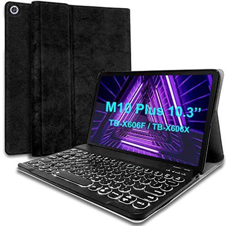 Photo 1 of Wineecy Lenovo Tab M10 Plus Keyboard Case 10.3 Inch [Backlit TB-X606F / TB-X606X] 7 Color Light Detachable Wireless Keyboard with PU Folio Stand Cove
