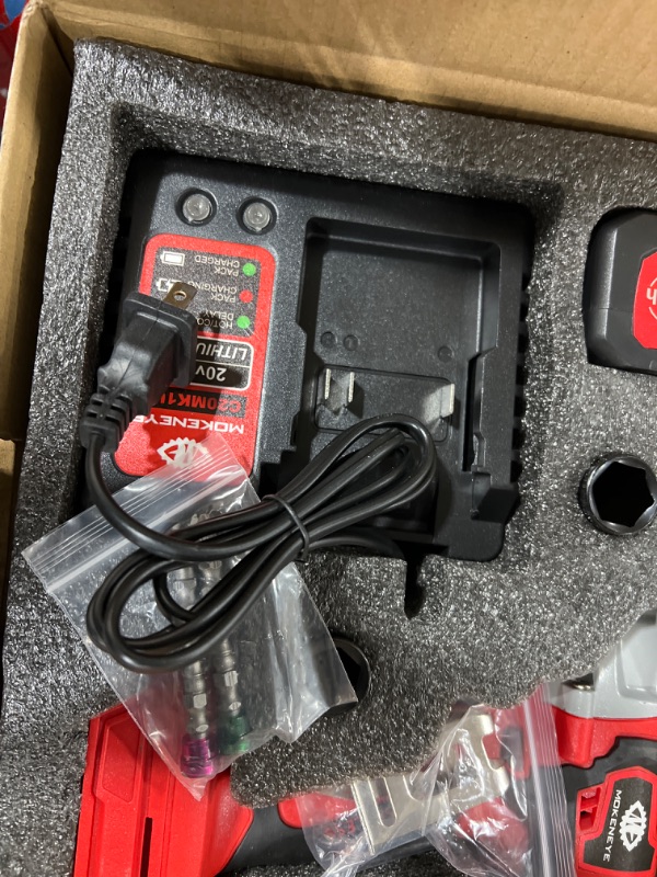 Photo 4 of 20V 2 In 1 Brushless Impact Wrench Cordless Drill Set with 4.0 Ah Battery Delivers 300 Ft-lbs Torque 2900 RPM, Impact Gun with 6 Pcs Drive Impact Sockets & 2 Pcs Screwdriver Bits
