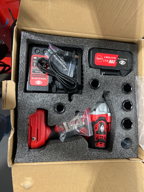 Photo 3 of 20V 2 In 1 Brushless Impact Wrench Cordless Drill Set with 4.0 Ah Battery Delivers 300 Ft-lbs Torque 2900 RPM, Impact Gun with 6 Pcs Drive Impact Sockets & 2 Pcs Screwdriver Bits
