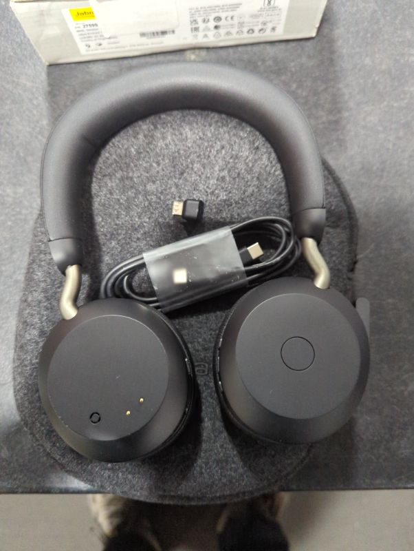Photo 1 of Jabra Evolve2 75 PC Wireless Headset with 8-Microphone Technology - Dual Foam Stereo Headphones with Adjustable Advanced Active Noise Cancelling, USB-A Bluetooth Adapter and UC Compatibility - Black 