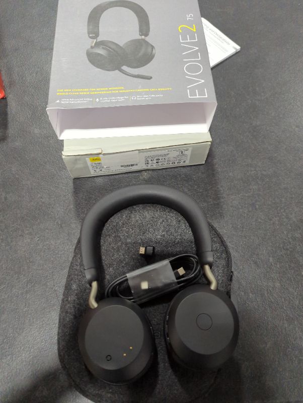 Photo 1 of Jabra Evolve2 75 PC Wireless Headset with 8-Microphone Technology - Dual Foam Stereo Headphones with Adjustable Advanced Active Noise Cancelling, USB-A Bluetooth Adapter and UC Compatibility - Black 