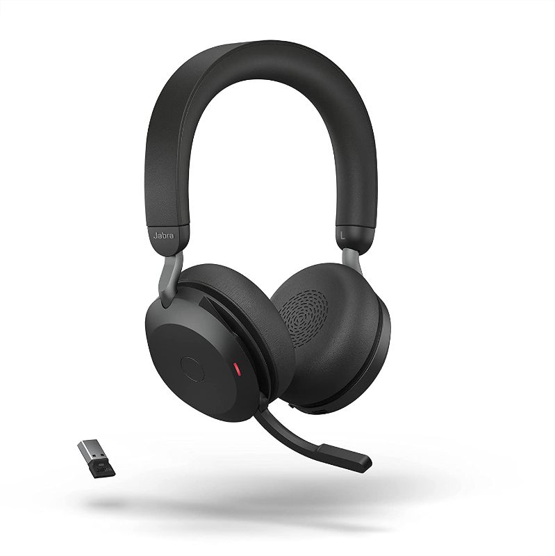 Photo 1 of Jabra Evolve2 75 PC Wireless Headset with 8-Microphone Technology - Dual Foam Stereo Headphones with Adjustable Advanced Active Noise Cancelling, USB-A Bluetooth Adapter and UC Compatibility - Black 