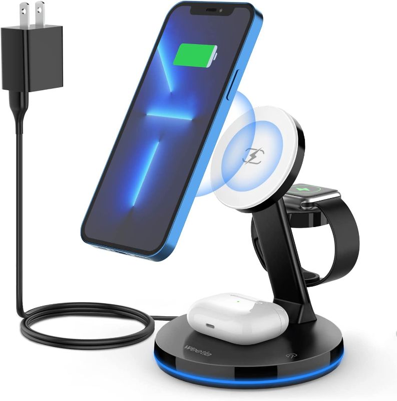 Photo 1 of Weetla 3 in 1 Magnetic Wireless Charger Stand,15W Fast Wireless Charger with QC 3.0 Adapter,Wireless Charging Station for iPhone 14,13,12/ProMax/Pro/Mini/Plus, iWatch 8/7/6/SE/5/4/3/2, AirPods Pro/3/2