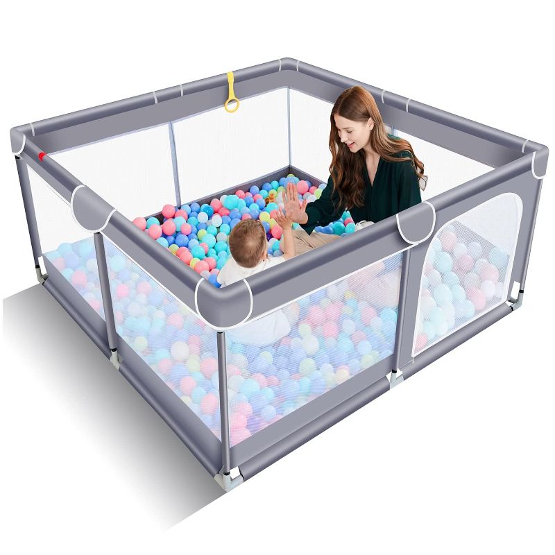 Photo 1 of  Baby Playpen for Toddler, Large Baby Playard, Indoor & Outdoor Kids Activity Center with Anti-Slip Base, Sturdy Safety Play Yard with Soft Breathable Mesh, Playpen for Babies(Gray,50”×50”)