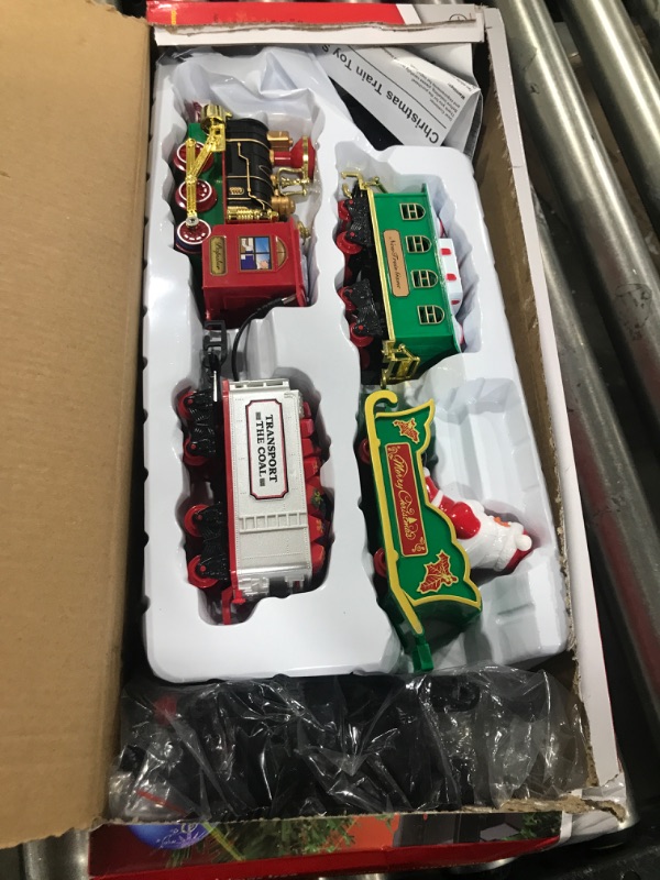 Photo 2 of Christmas Train Set for Kids, Electric Train Toys for Kids, Around The Christmas Tree Train Toys w/ Smoke, Realistic Lights & Sounds, Steam Locomotive Engine, Track, Classic Train Gifts Boys Girls 3pcs Train Carriages