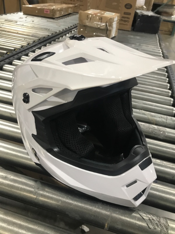 Photo 2 of 1Storm Motocross Adult Helmet BMX MX ATV Dirt Bike Helmet Glossy White + Goggles + Skeleton White Glove Bundle
