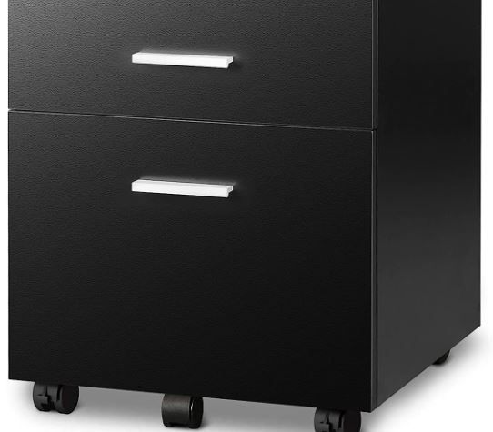 Photo 1 of 2 Drawer Wood Mobile File Cabinet, Rolling Filing Cabinet for Letter/A4 Size, Black
