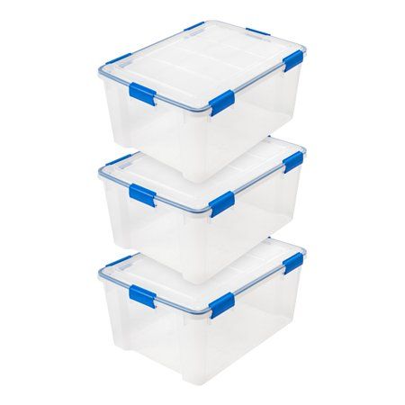 Photo 1 of Iris 60 Quart WeatherPro™ Multi-Purpose Storage Box Clear with Blue Buckles Set of 3
