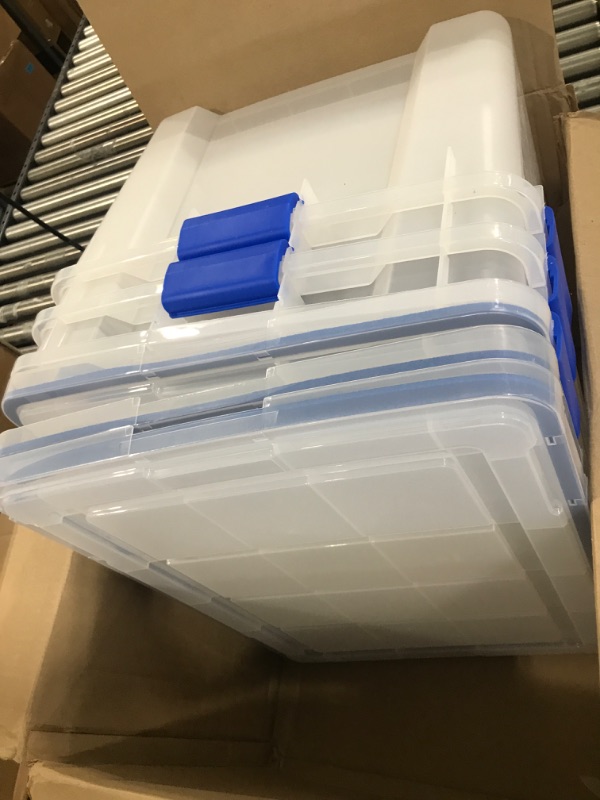 Photo 1 of Iris 60 Quart WeatherPro™ Multi-Purpose Storage Box Clear with Blue Buckles Set of 3
