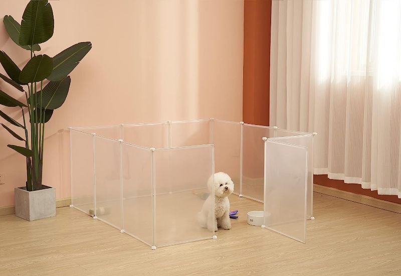 Photo 1 of ALLISANDRO Small Pet Playpen, Small Animal Cage for Indoor Outdoor Use, Foldable Yard Fence for Small Animal, Puppy, Kitten, Guinea Pigs, Bunny, Turtle, Hamster,Transparent,12 Playpen, 20X28
